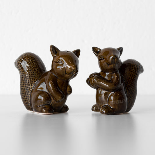 Ceramic Squirrel Salt and Pepper Pots Shakers Set