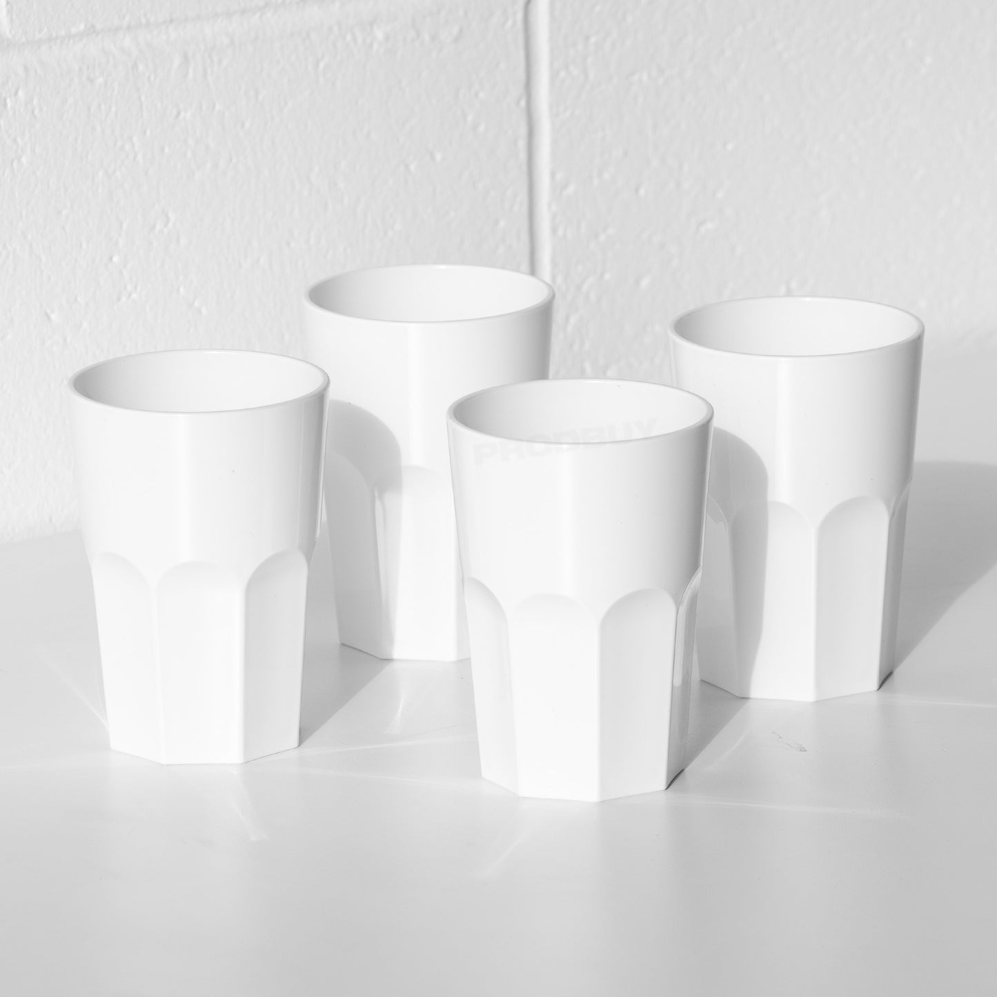 Set of 4 White Reusable Plastic Drinking Glasses