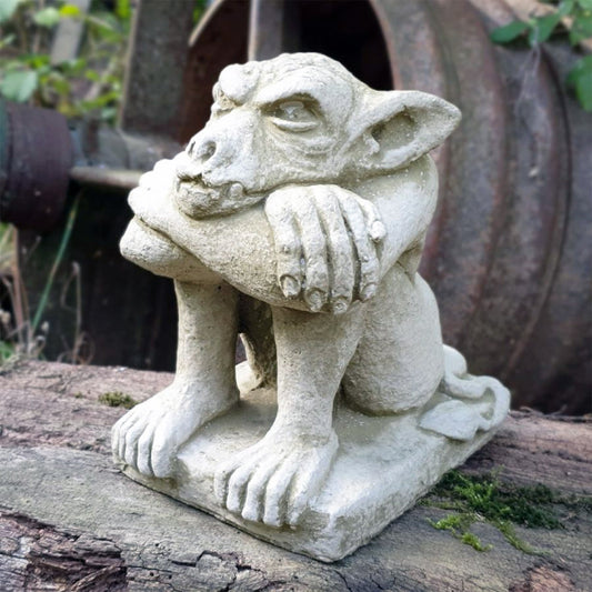 Sitting Grumpy Gremlin Statue Heavy Stone Concrete Devil Garden Ornament
