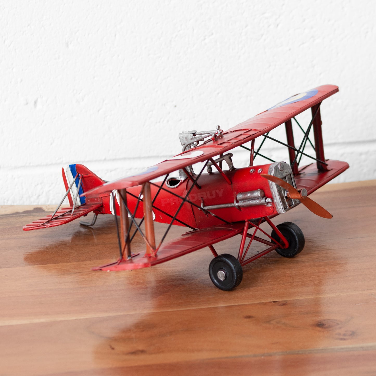Red Metal Biplane Ornament Model