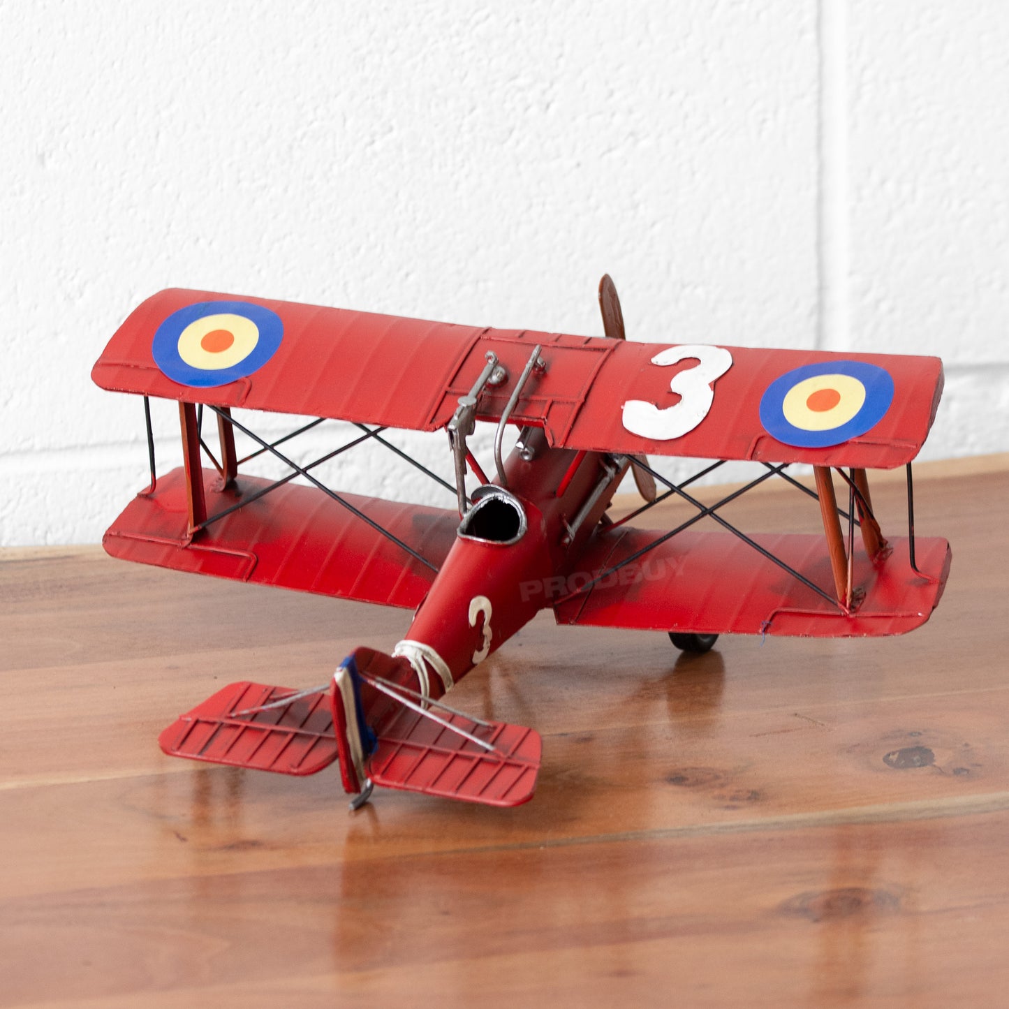 Red Metal Biplane Ornament Model