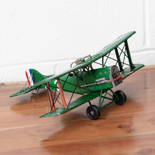 Green Metal Biplane Ornament Model