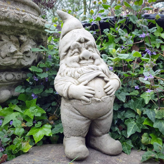 Jolly Gnome Statue Heavy Stone Concrete Garden Ornament