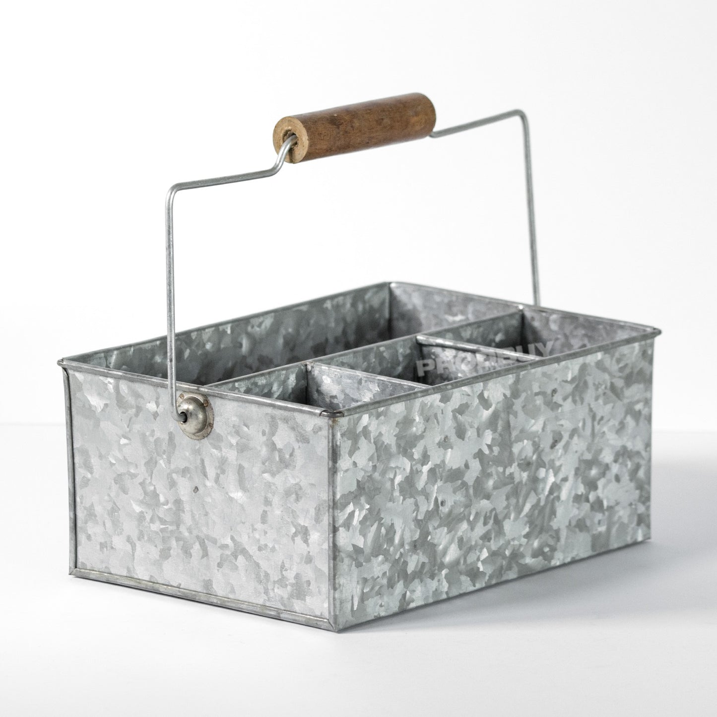 Four Compartment Galvanised Metal Table Caddy Organiser with Handle