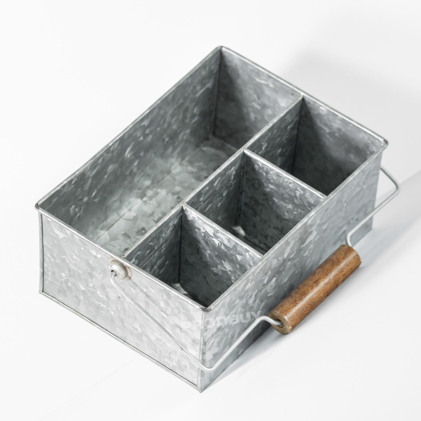 Four Compartment Galvanised Metal Table Caddy Organiser with Handle