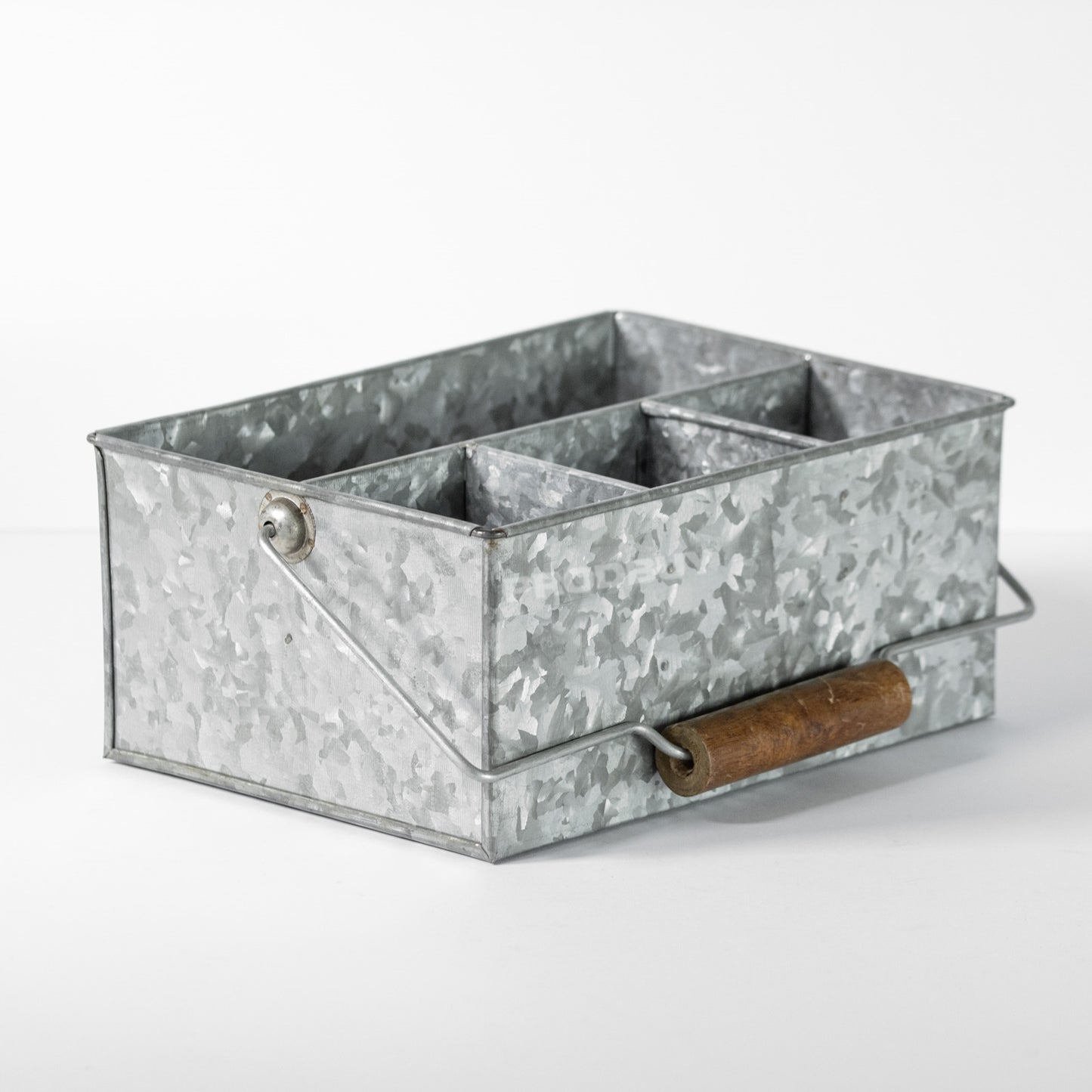 Four Compartment Galvanised Metal Table Caddy Organiser with Handle