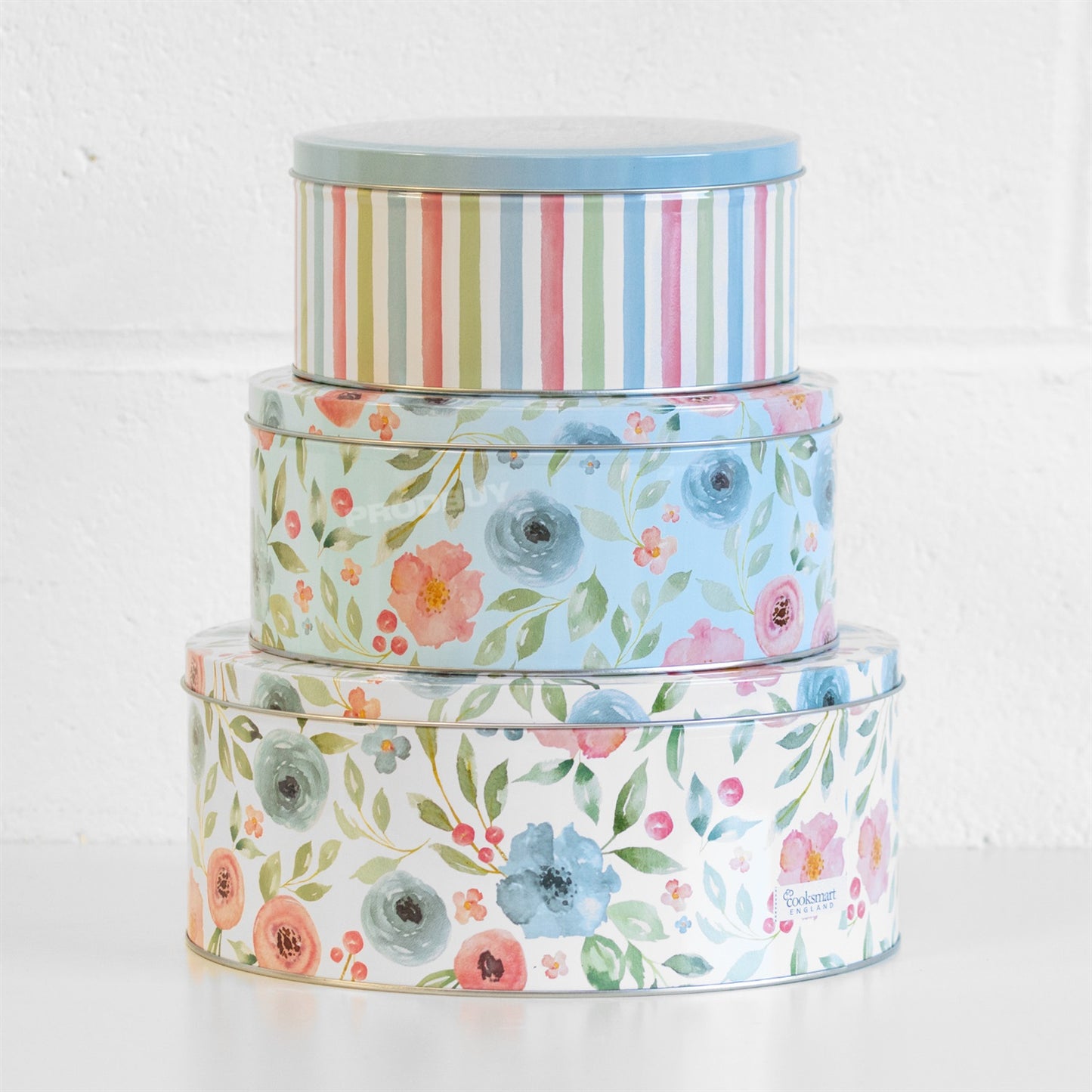 Set of 3 Country Floral Round Cake Storage Sweet Tins Carriers Caddies Biscuit