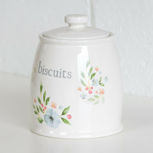 Vintage Floral Round Ceramic Biscuit Storage Barrel