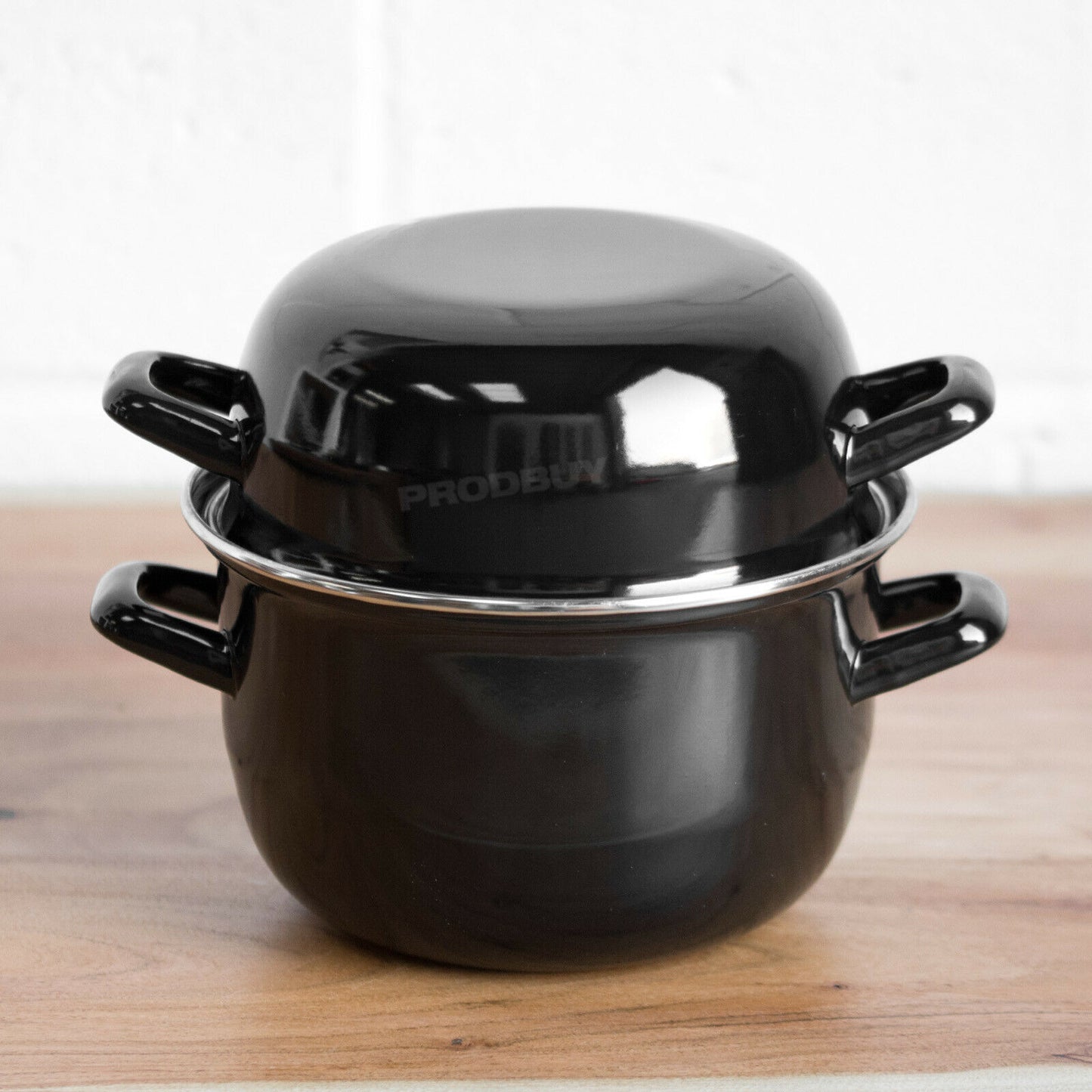 Black 2 Litre Enamel Mussels Steamer Pot with Lid