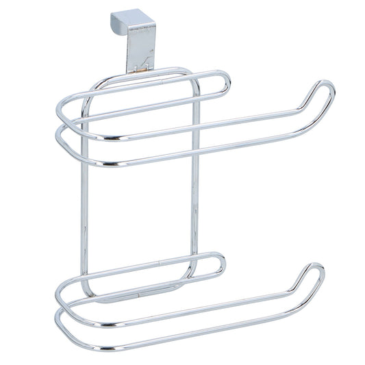 Hook Over Tank Cistern Chrome Twin Toilet Paper Roll Holder Storage Bathroom