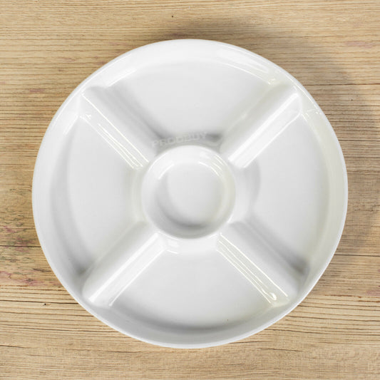 White 5 Compartment Ceramic Snack Serving Plate