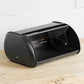 Large Black Metal Bread Bin Roll Top Lid Box Tin Kitchen Storage Container Crock