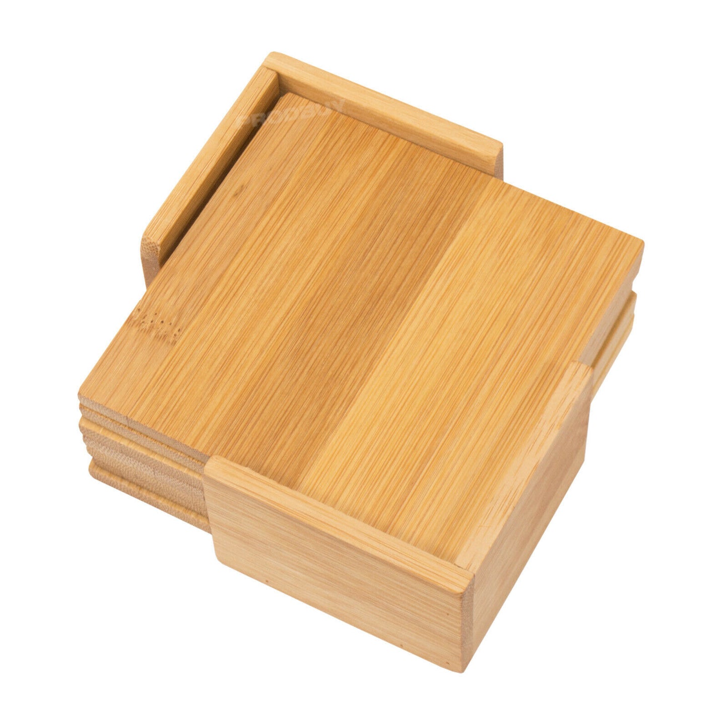 Set of 6 Square Bamboo Drinks Coasters & Holder