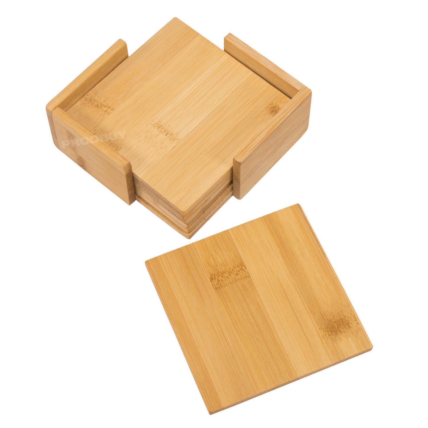 Set of 6 Square Bamboo Drinks Coasters & Holder