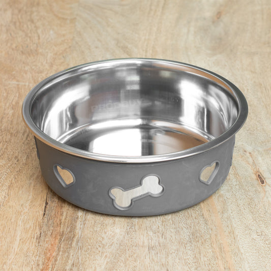 Set of 2 Grey 1.5 Litre Dog Food & Water Bowls