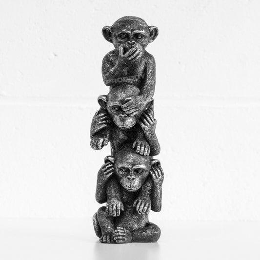 Silver Three Wise Monkeys 30cm Tall Ornament