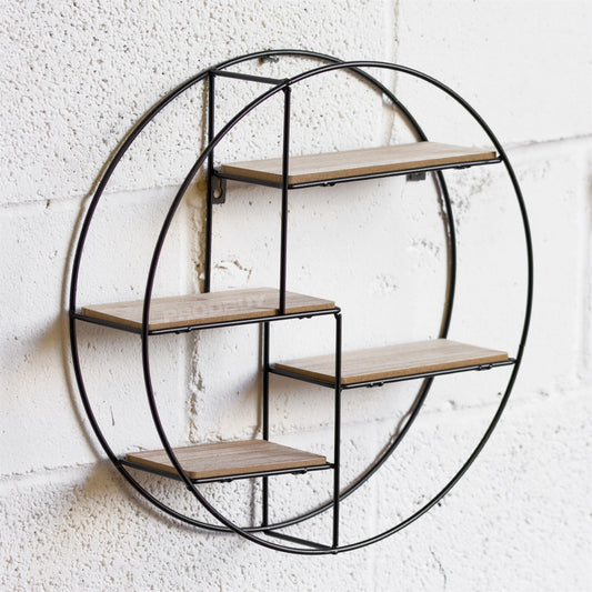 40cm Round Retro Metal Wire Industrial Wall Storage Unit Display Shelf Cabinet