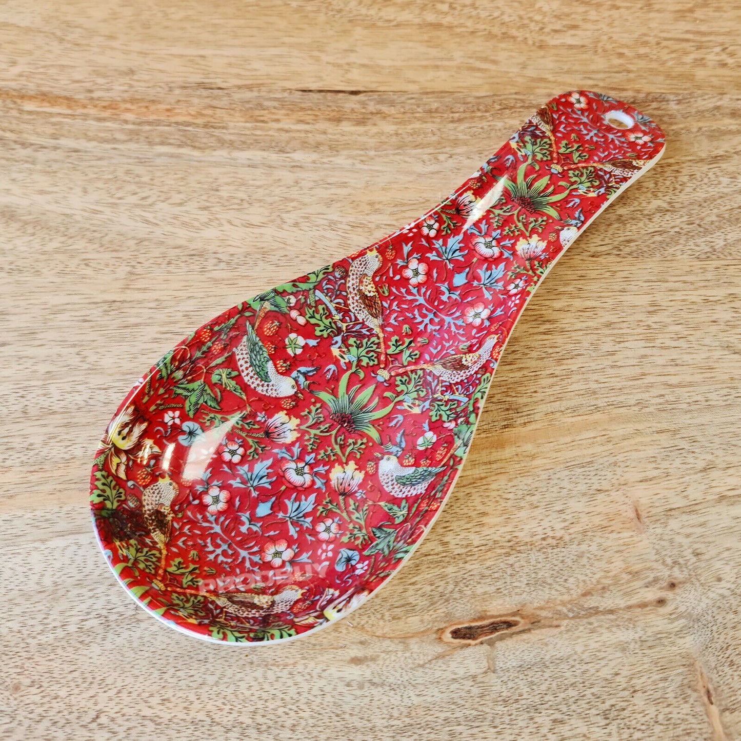 2 Piece William Morris Strawberry Thief Red Vintage Floral Melamine Tea Bag Tidy Spoon Rest Set