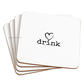 Set of White Heart 4 Placemats & 4 Coasters