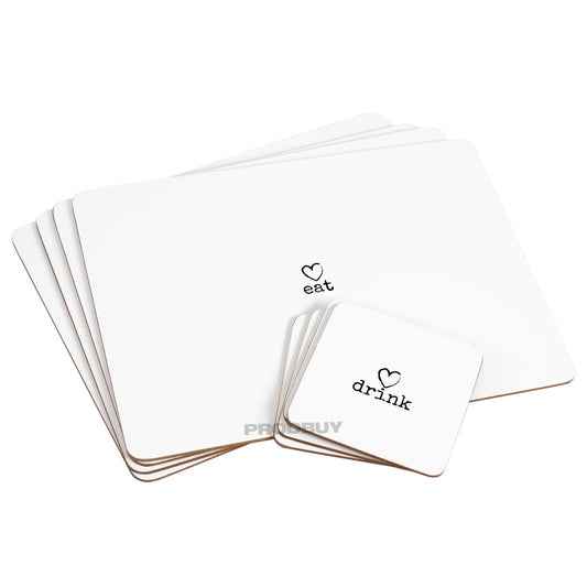 Set of White Heart 4 Placemats & 4 Coasters