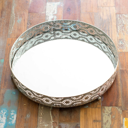 Silver Round 11" Mirror Glass Candle Plate Tray