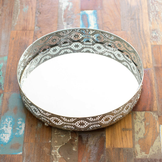 Silver Round 10" Mirror Glass Candle Plate Tray