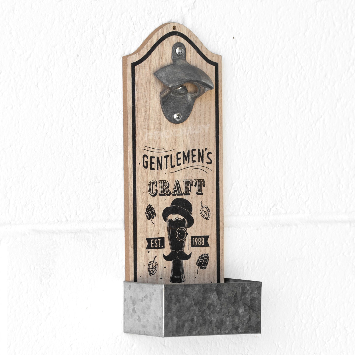 Wall Mounted Wooden Beer Bottle Opener with Cap Collector