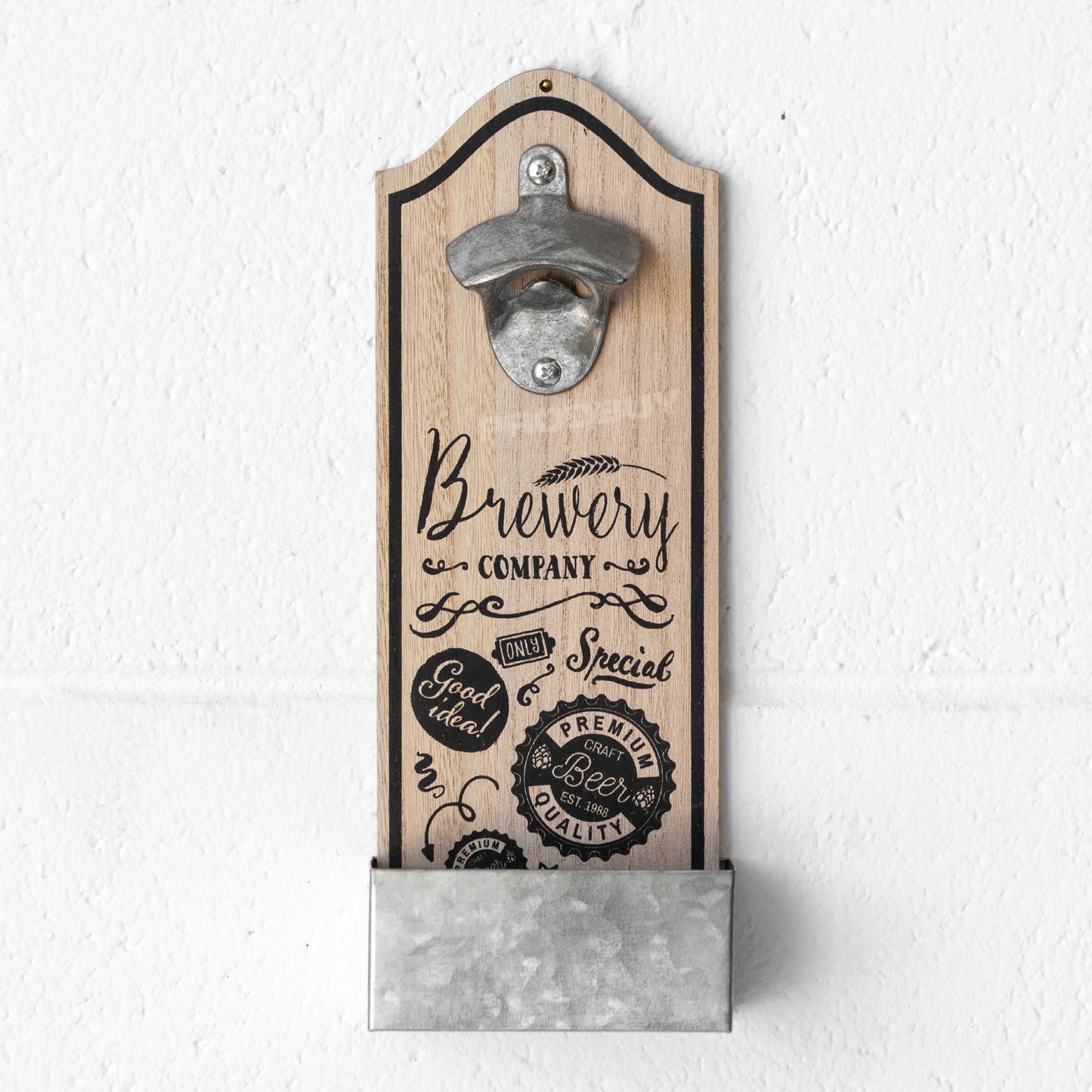 Wall Mounted Wooden Beer Bottle Opener with Cap Collector