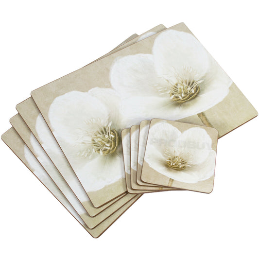 Set of 4 Placemats & 4 Coasters Helleborus Floral