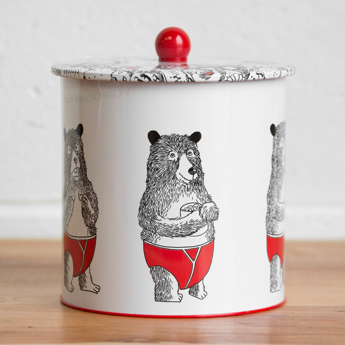 Humorous Bear Biscuit Barrel 3.5 Litre Cookie Container Tin