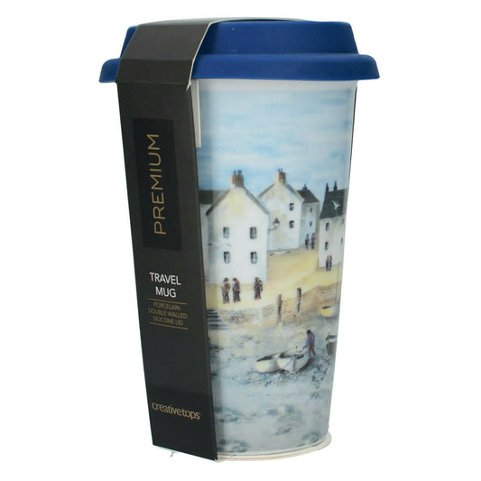 Cornish Harbour Double Walled Travel Mug Porcelain Seaside Eco Office Drinks Cup