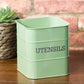 Retro Enamel Sage Green Utensil Holder Pot