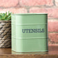 Retro Enamel Sage Green Utensil Holder Pot