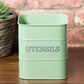 Retro Enamel Sage Green Utensil Holder Pot