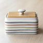 Striped Country Kitchen Butter Dish with Wooden Lid