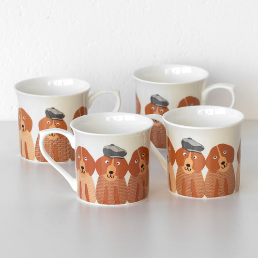 Set of 4 Dogs with Hats Coffee Mugs