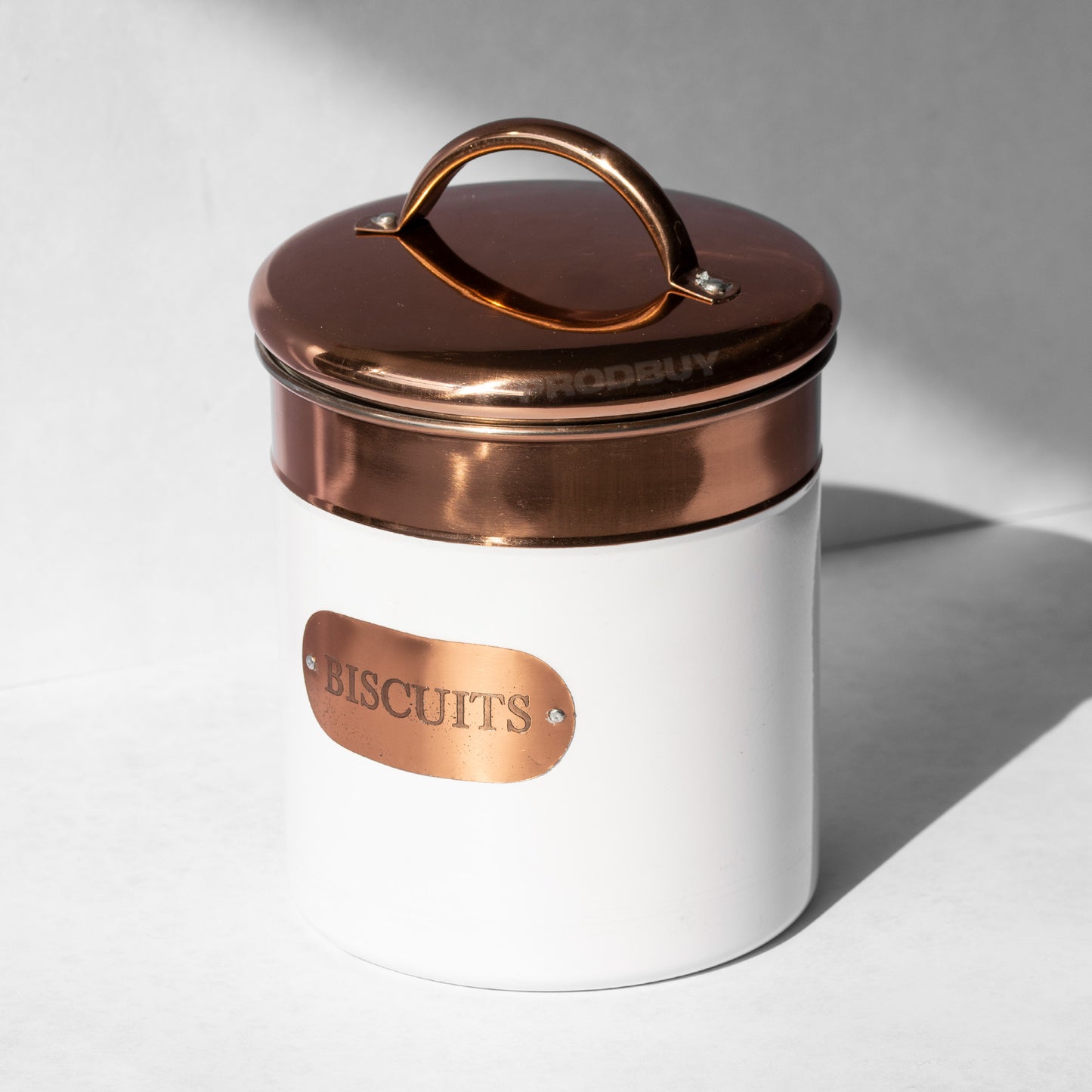 White & Copper Biscuit Storage Tin