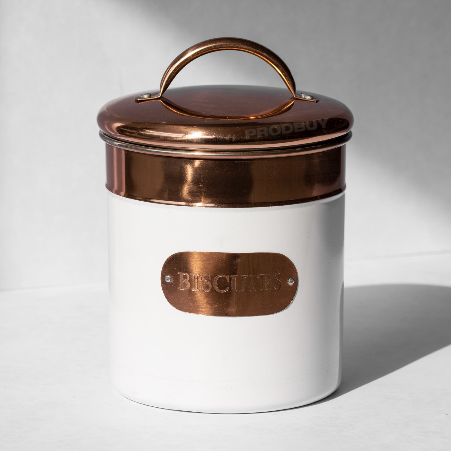 White & Copper Biscuit Storage Tin