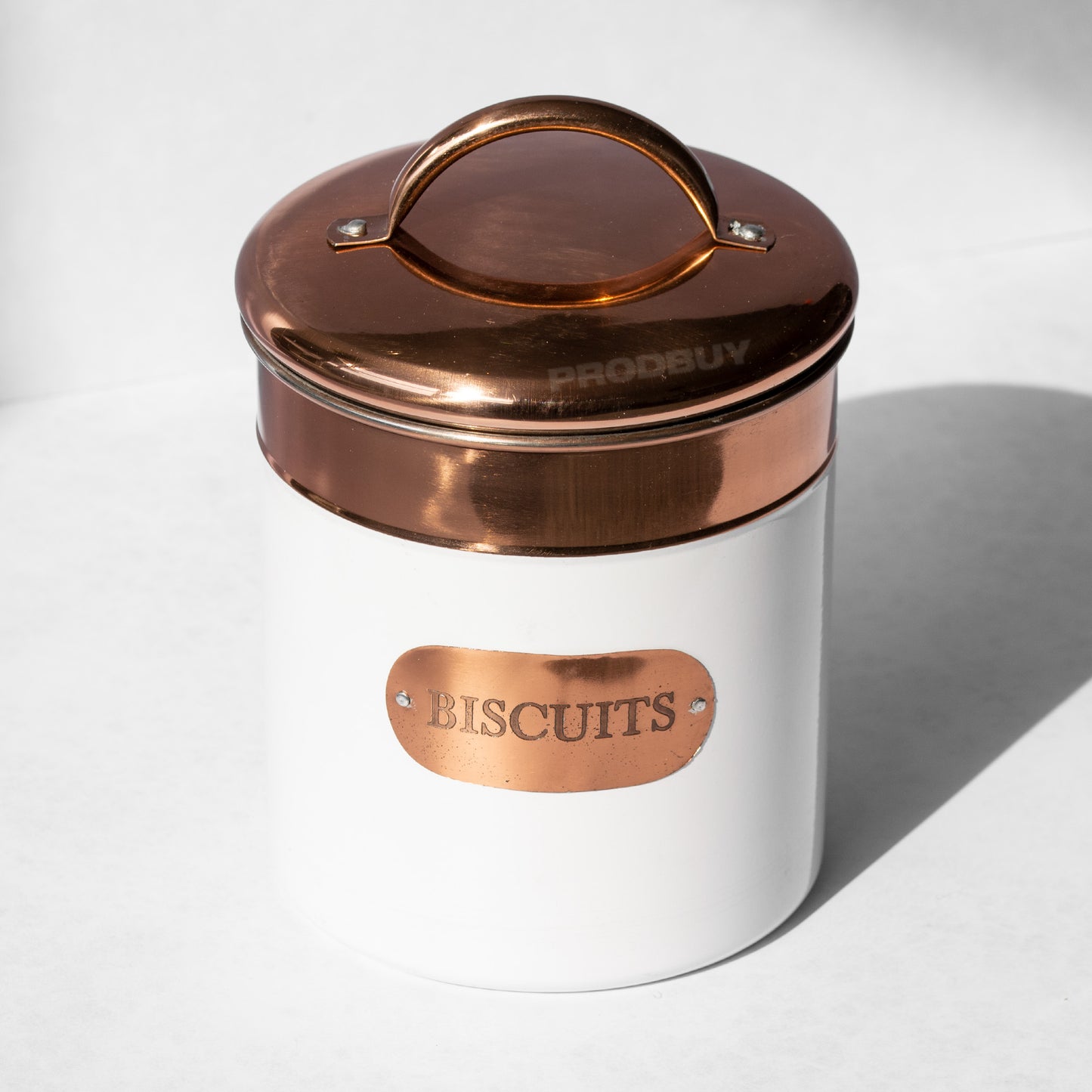 White & Copper Biscuit Storage Tin