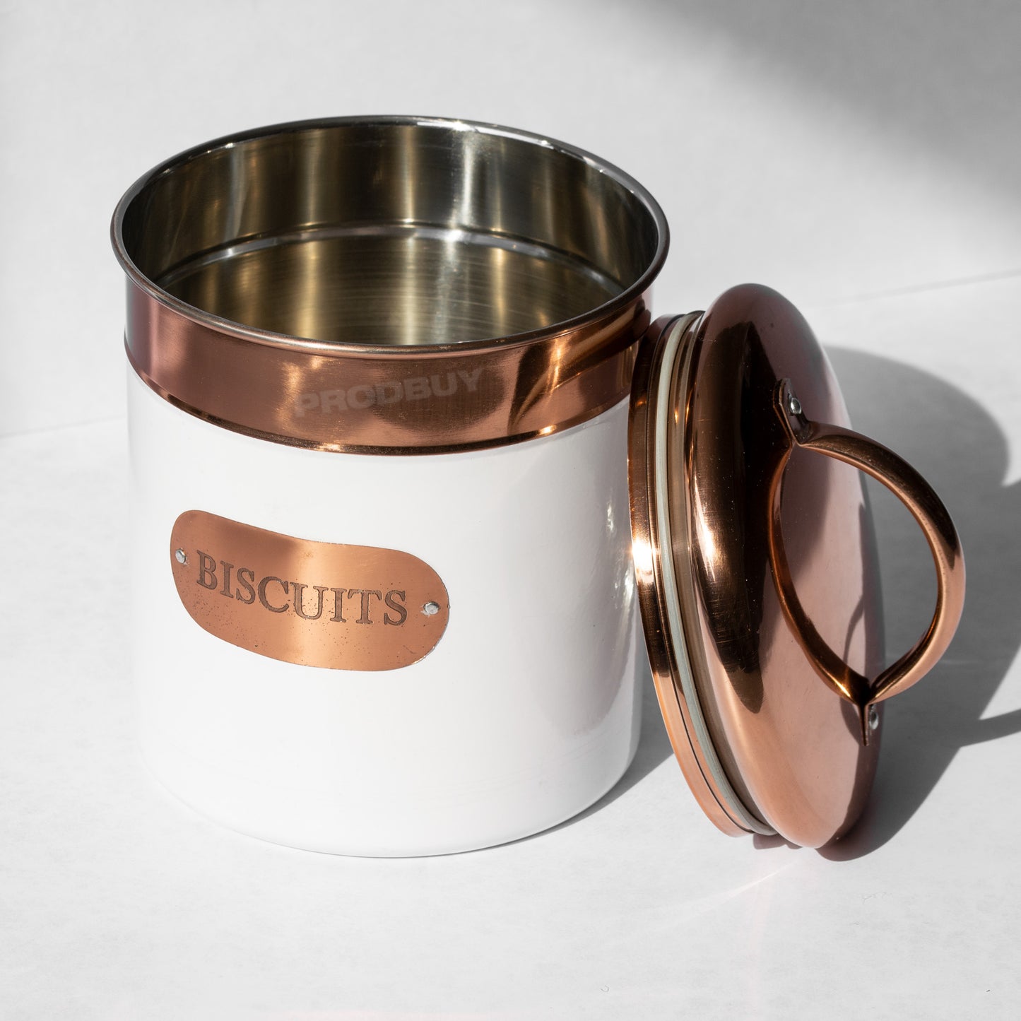 White & Copper Biscuit Storage Tin