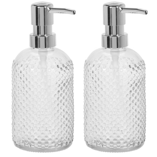Set of 2 Glass Lotion Dispensers with Spotty Pattern