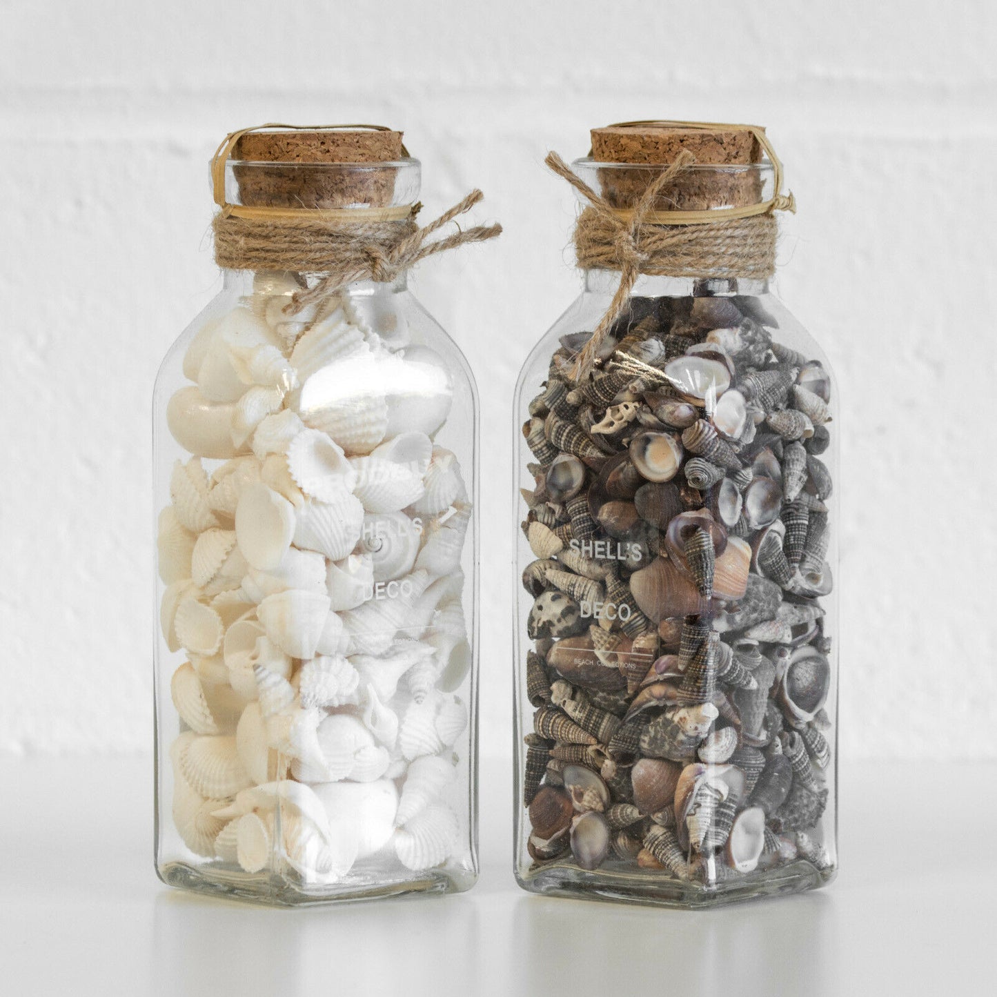 Set of 2 Glass Seashell Filled Jars