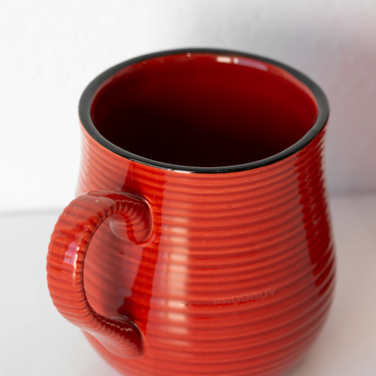 Set of 2 Red Ribbed Barrel Coffee Mugs