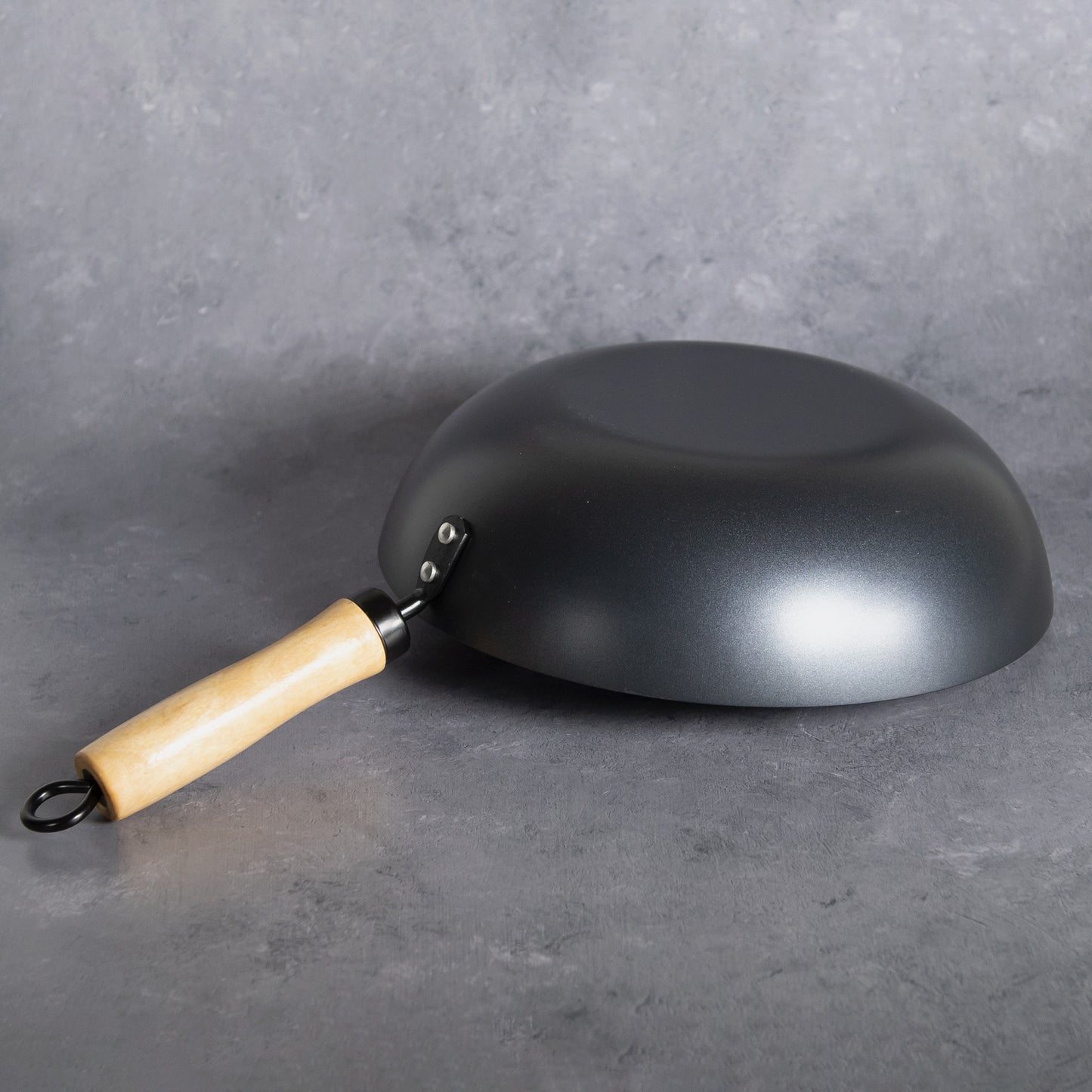 28cm Non-stick Flat Bottom Black Wok with Wooden Handle