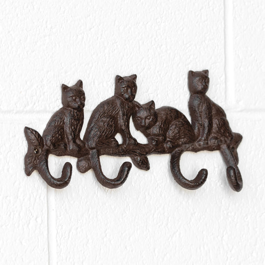 Cast Iron Cats Wall 4 Coat Hooks Rack