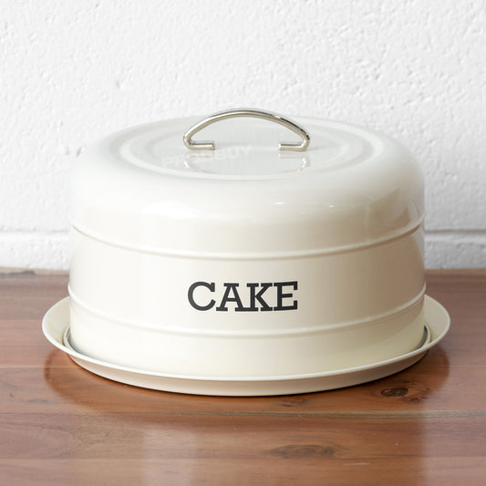 Cream Enamel Round Cake Storage Tin