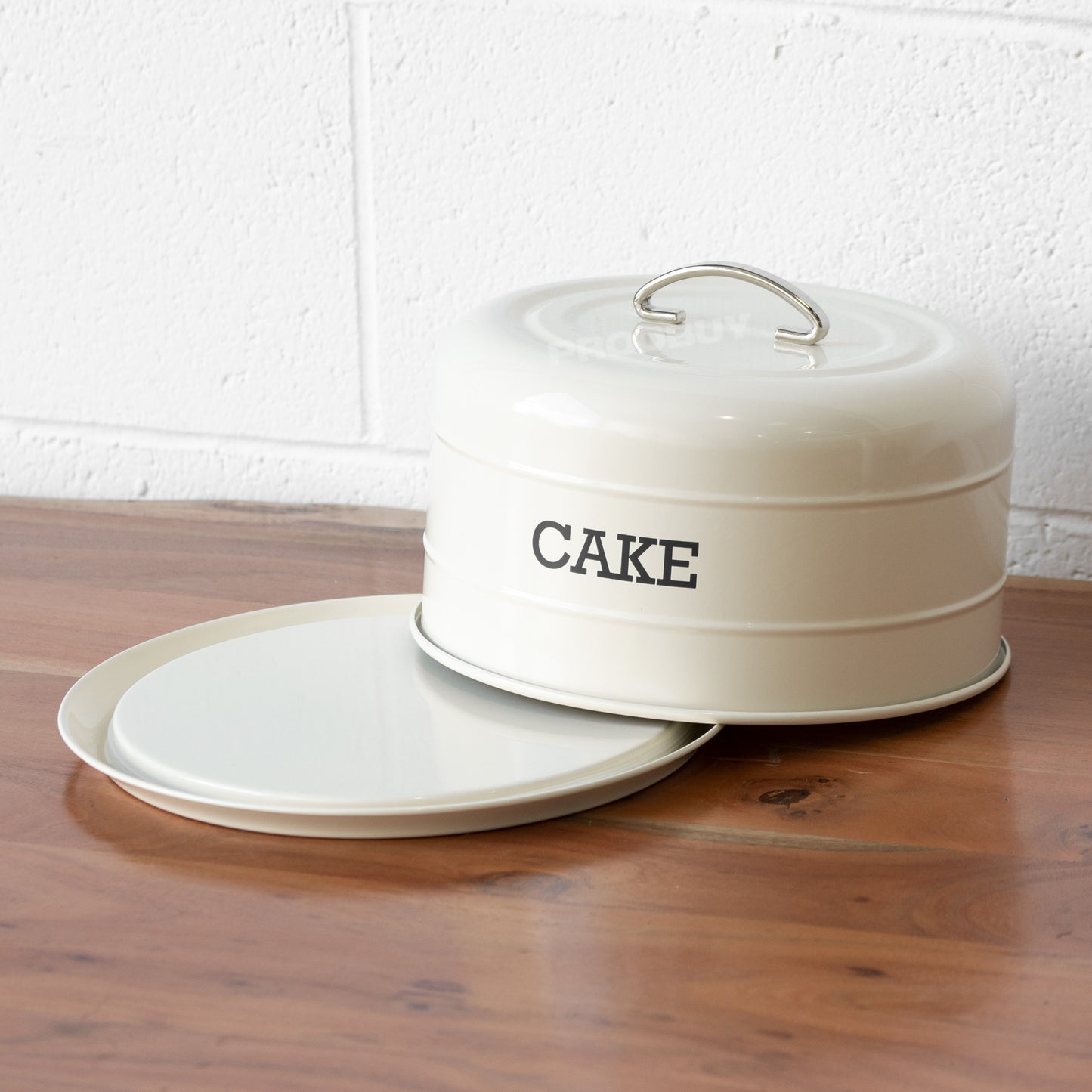 Cream Enamel Round Cake Storage Tin