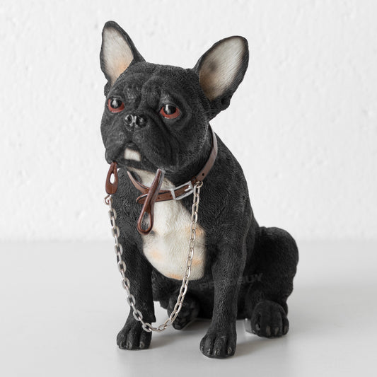 Small Black French Bulldog with Lead Ornament