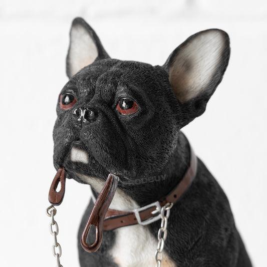 Small Black French Bulldog with Lead Ornament