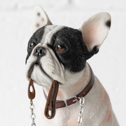 Small White French Bulldog with Lead Ornament